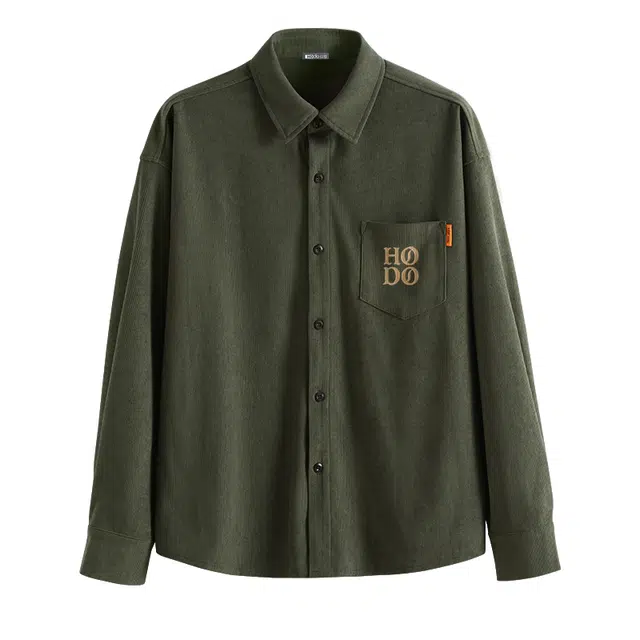 红豆 哥特风字母图案肌理感灯芯绒长袖日常百搭宽松休闲美式复古无性别主义男款衬衫 男女同款