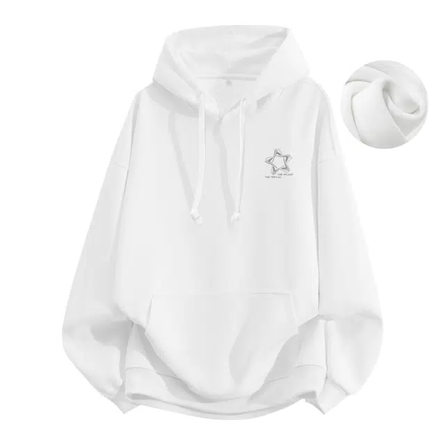 棉致 星星简约基础无性别主义美式街头重磅加绒弹力柔软舒适抗皱挺括休闲透气套头连帽卫衣 男女同款