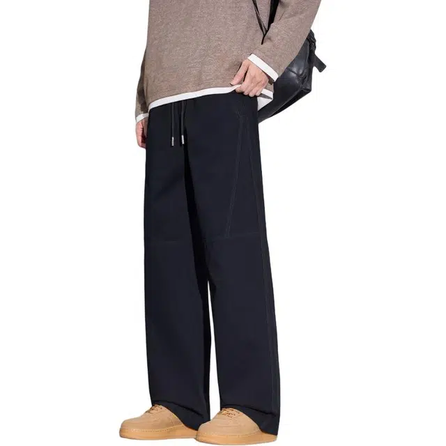 协协乐 高街机能风拼接工装战术裤美式复古秋冬季纯棉纯色宽松直筒垂坠感青少年潮牌弹力抽绳痞帅百搭运动长裤休闲裤 男款