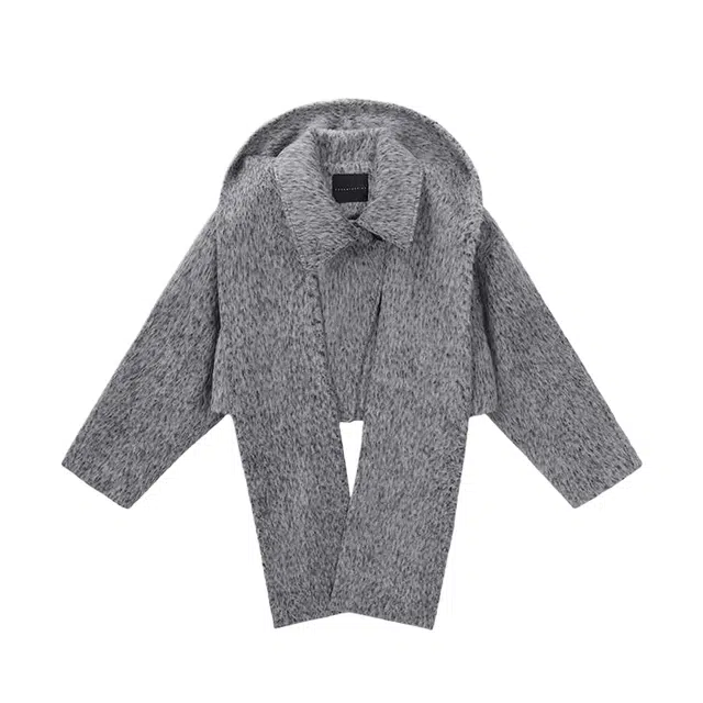 TREEMINGBIRD FWAW25 Hairy Hoddie Set up Crop Coat Muffler