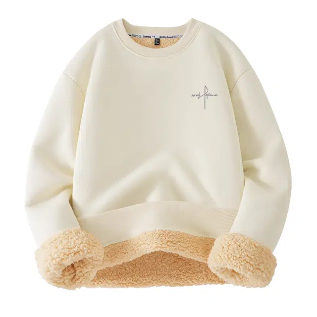 棉致 英文草书基础时尚通勤舒适简约套头内穿外搭美式羊羔绒百搭重磅秋冬御寒高级感微落肩圆领卫衣 男女同款