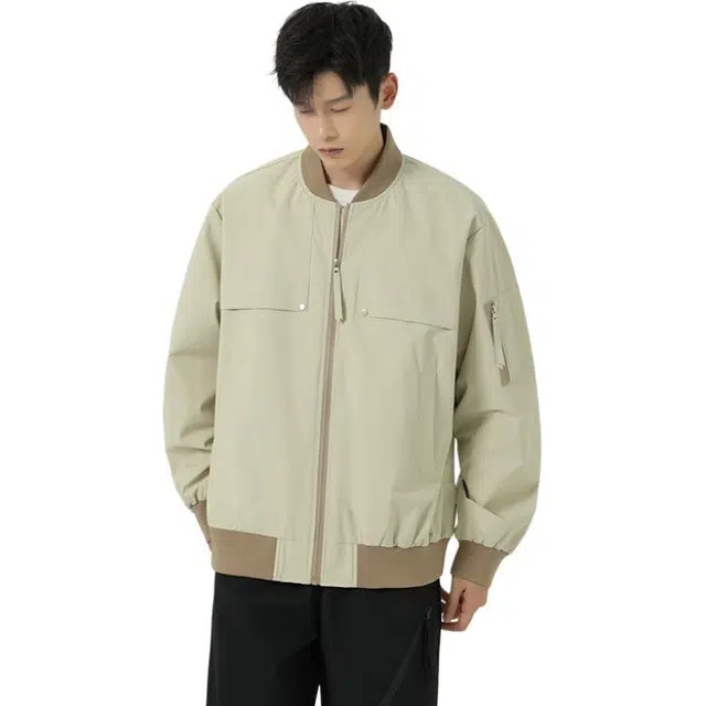羽浅 春秋冬季潮牌时尚防风外套百搭休闲立领开衫工装上衣服夹克 男款