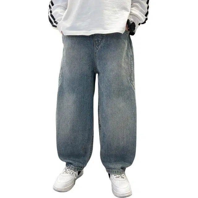 黑恐龙牛仔裤 直筒裤春季痞帅宽松休闲长裤 青少年