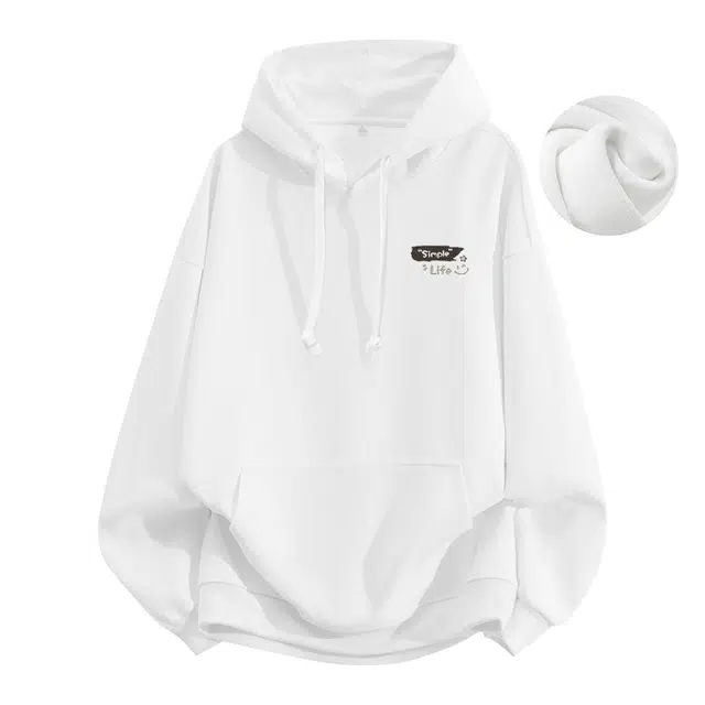 棉致 创意图案简约基础无性别主义美式街头重磅加绒弹力柔软舒适抗皱挺括休闲透气套头连帽卫衣 男女同款