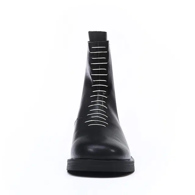 八哥 二层牛皮 复古 休闲百搭 潮流英伦 保暖 中筒 马丁靴 厚底 男款