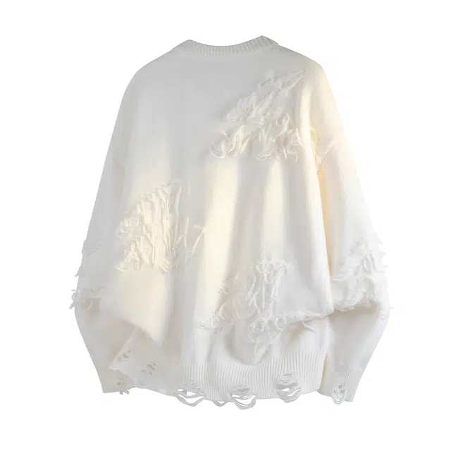 空白町 通勤简约休闲潮流苏设计时尚慵懒感纯色字母圆领老钱风套头感落肩袖舒适基础款百搭宽松针织衫  男女同款