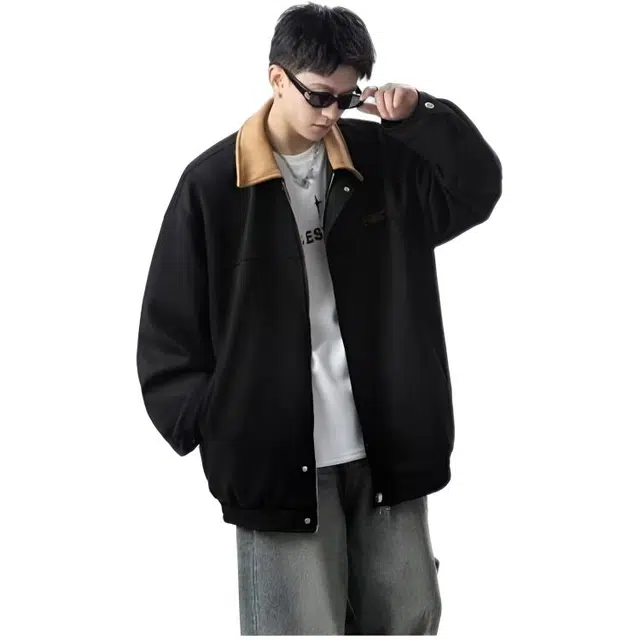 木木兔 美式高街男生穿搭长袖卫衣春秋季外穿潮流百搭男士秋冬衣服国潮宽松青少年上衣飞行员外套夹克 男女同款