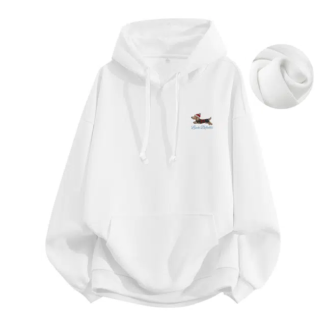 棉致 奔跑腊肠狗简约基础无性别主义美式街头重磅加绒弹力柔软舒适抗皱挺括休闲透气套头连帽卫衣 男女同款