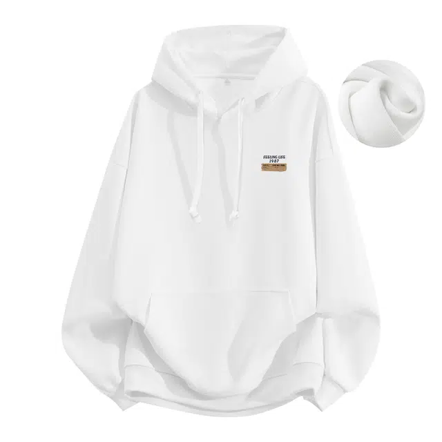 棉致 牛皮标签简约基础无性别主义美式街头重磅加绒弹力柔软舒适抗皱挺括休闲透气套头连帽卫衣 男女同款