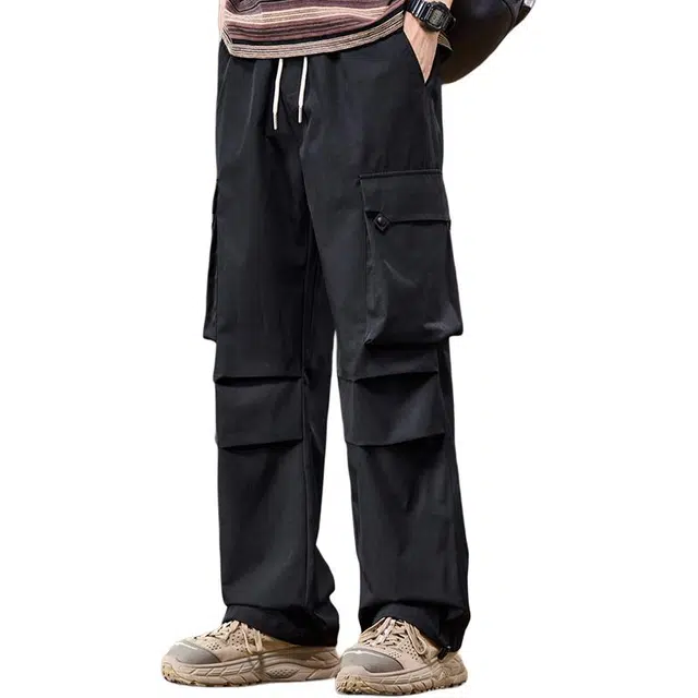 协协乐 山系户外高街机能风拼接氛围感美式迷彩秋冬季宽松直筒垂坠感阔腿拖地裤青少年弹力抽绳百搭休闲运动长裤工装裤 男款