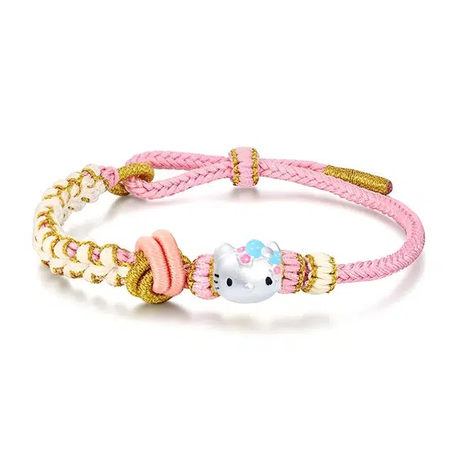 琉堇 可爱萌趣猫猫手饰 国潮新中式本命年招财猫转运珠精致小清新 卡通日常通勤可调节手工编织#好运 织物 足银手绳 女款