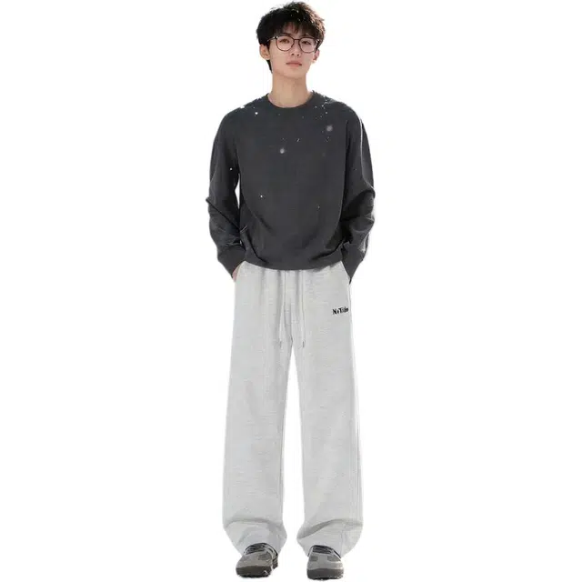 华夏儿女 美式字母刺绣慵懒风抽绳运动休闲裤 男女同款