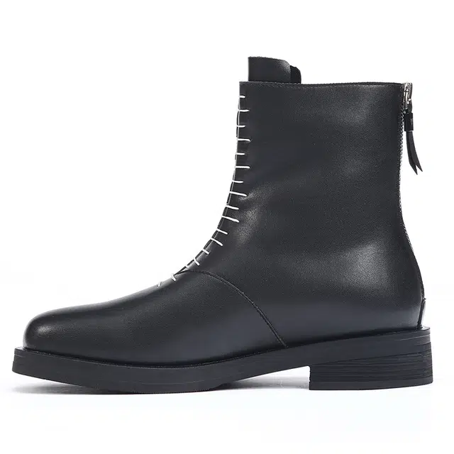 八哥 二层牛皮 复古 休闲百搭 潮流英伦 保暖 中筒 马丁靴 厚底 男款