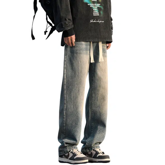 赛瀚 美式高街风潮牌水洗休闲牛仔裤男款春秋厚款百搭日常舒适亲肤男装宽松长裤显瘦显高青少年潮流通勤时尚外穿男裤 男女同款