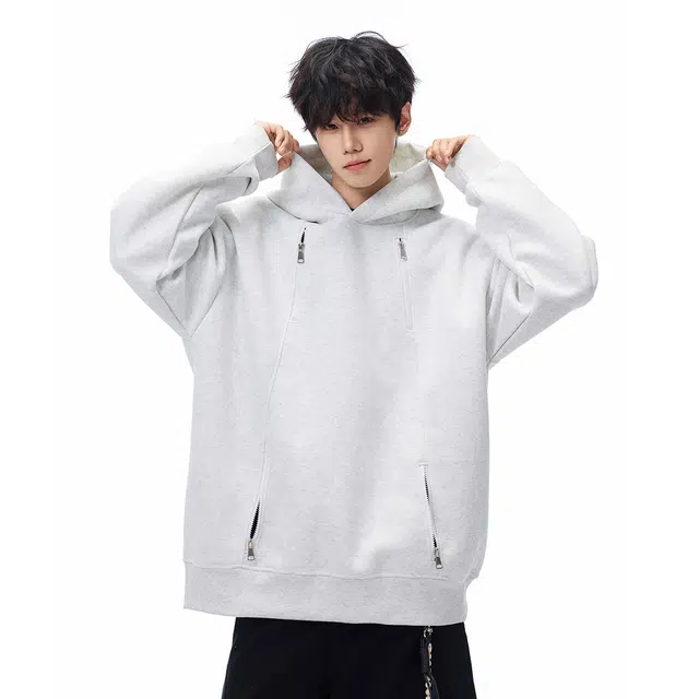 佐菲利 美式重磅连帽潮牌高街双拉链设计感宽松百搭帽衫外套卫衣 男女同款