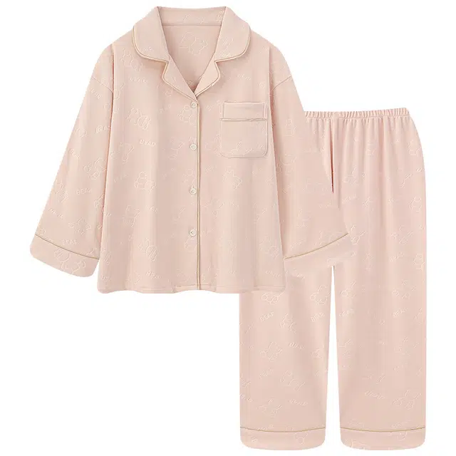 俏霓桐 甜美可爱卡通翻领开衫保暖德绒蓄温加绒长袖长裤家居服可外穿睡衣套装 女款