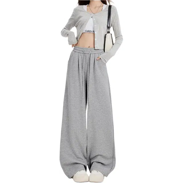 思蓓儿 美式运动裤子女秋季宽松垂坠感慵懒弯刀阔腿卫裤休闲裤 女款