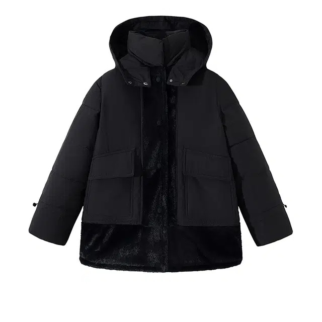 红蜻蜓 冬季立领防风保暖连帽棉袄简约休闲拼接棉衣外套时尚棉服 男女同款