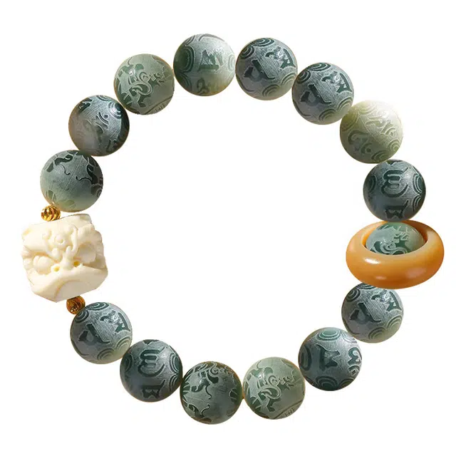 琛宬 【财源滚滚】招财纳福转运醒狮六字箴言佛珠平安吉祥诸事顺遂复古新中式国潮民族风文玩串珠#好运 菩提籽 手串 男女同款情侣款