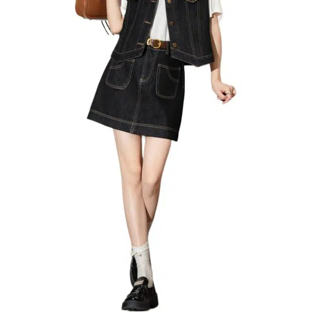法文箱子 高级感气质小个子牛仔短裙 女款