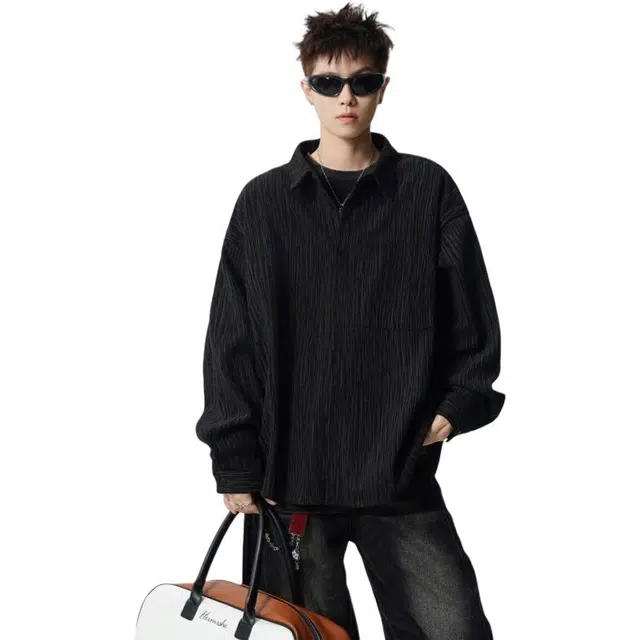 加荣 美式宽松翻领高级感痞帅长袖秋时尚开衫外套通勤百搭衬衫 男女同款