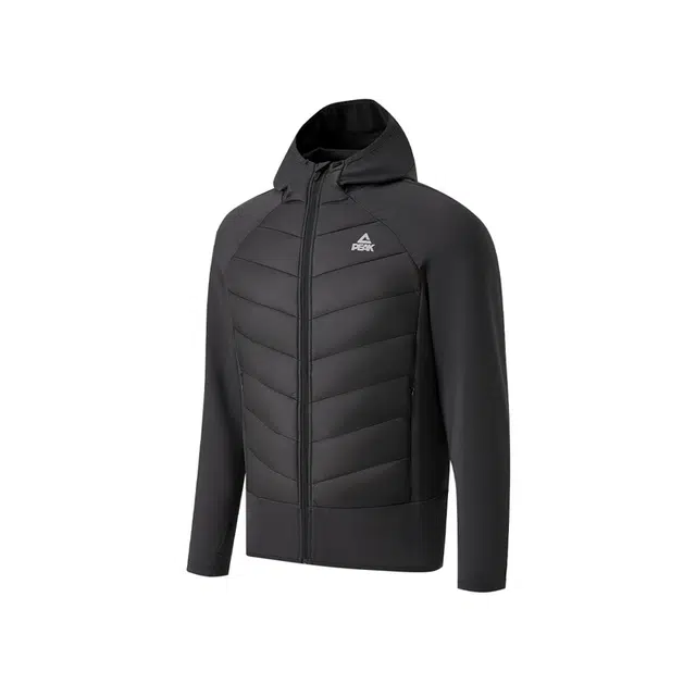 匹克 薄棉衣蓄亲肤舒适热保暖加绒抗静电防风可调节连帽外套棉服 男女同款 黑色