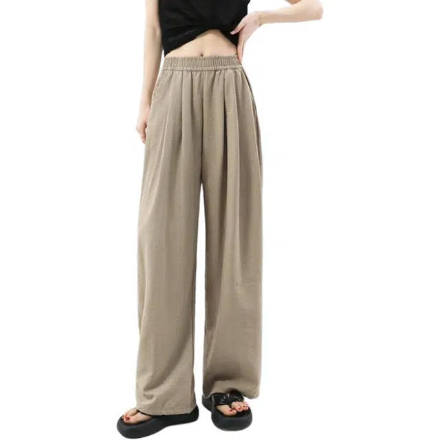 爱依莲 奶芙裤薄款宽松直筒阔腿休闲裤 女款