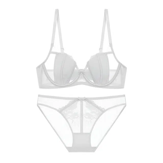 皇室品轩 法式兔耳朵杯性感蕾丝文胸软钢圈聚拢胸罩内衣裤套装 女款