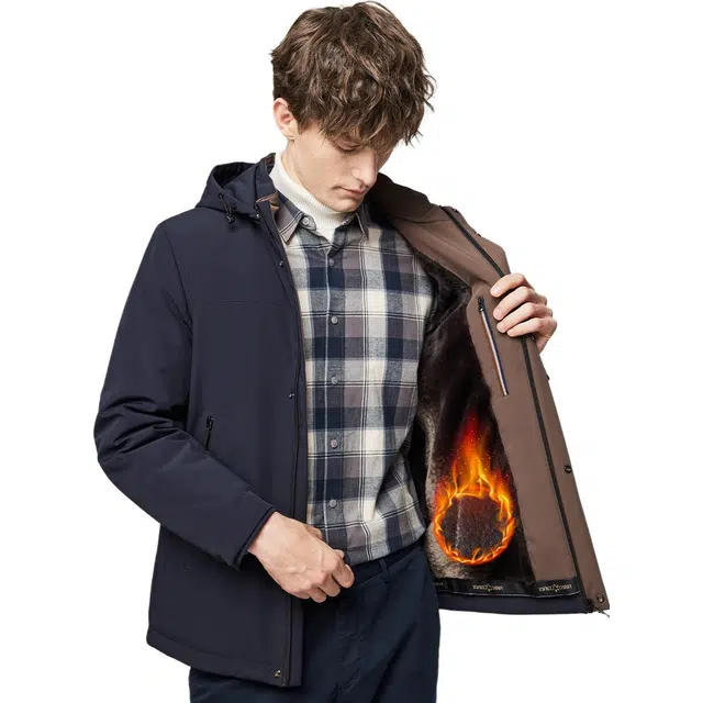 红豆 加绒加厚连帽可拆防寒保暖商务休闲夹克户外运动外套棉服 男款