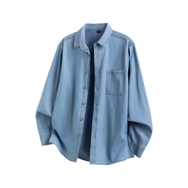 瑞梵帝斯 秋季潮牌美式宽松舒适纯棉水洗做旧长袖无性别主义百搭休闲亲肤通勤运动学院风简约基础款牛仔时尚衬衫 男款