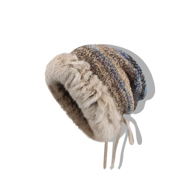 【韩版大头围显脸小】 攸委 时尚潮流兔毛针织帽子秋冬季保暖加厚加绒柔软防寒护耳帽 腈纶 堆堆帽包头毛线绒线帽冷帽 男女同款情侣款