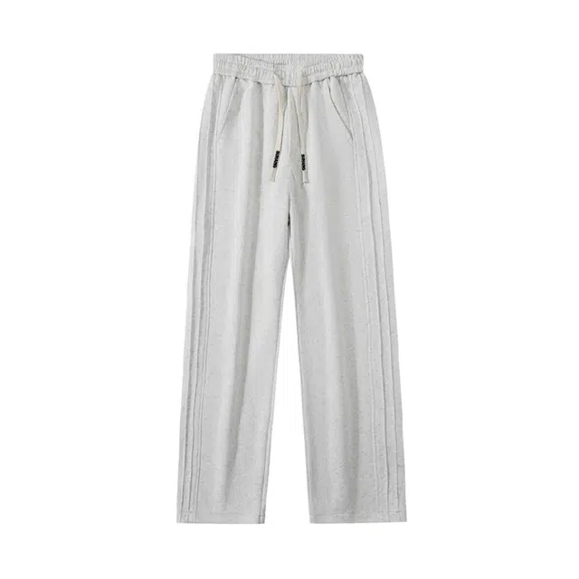 素杭 设计感侧褶皱条纹直筒基础百搭垂感卫裤简约抽绳松紧腰阔腿日常运动休闲裤 男女同款