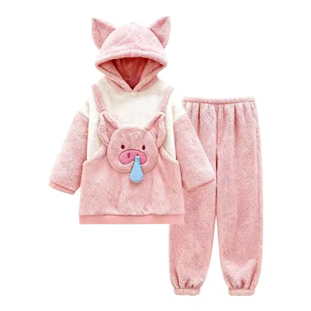 顶瓜瓜 珊瑚绒保暖加绒加厚长袖长裤连帽可爱甜美猪猪家居服冬季睡衣套装 女款