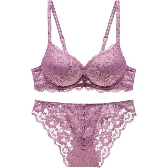 皇室品轩 欧美爆款性感蕾丝上薄下厚聚拢文胸小胸内衣裤套装 女款