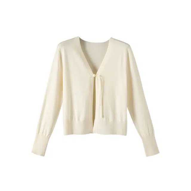 晚白 高弹力有口袋前盘扣设计亲肤不扎肤针织衫 女款