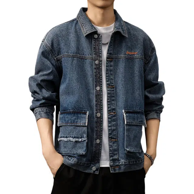 贵色 秋季 美式潮流复古高街痞帅重磅男士潮牌时尚百搭水洗做旧耐磨休闲猎装工装夹克上衣牛仔外套 宽松型 男女同款