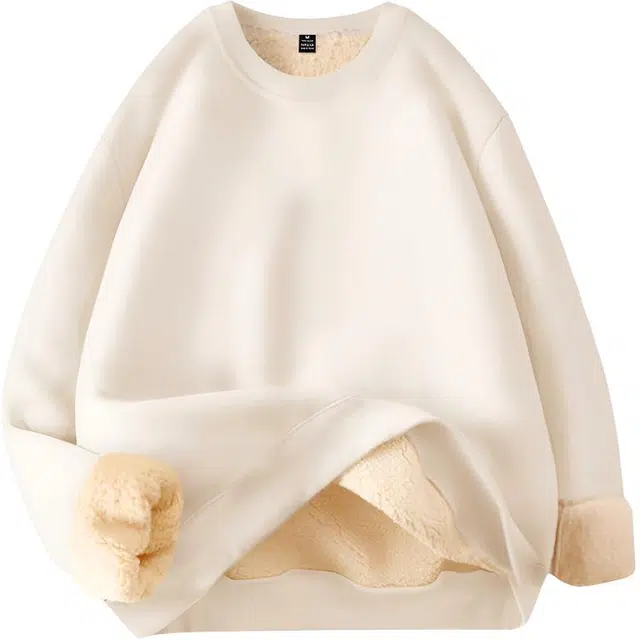 棉致 纯色基础时尚通勤舒适简约套头内穿外搭美式羊羔绒百搭重磅秋冬御寒高级感微落肩圆领卫衣 男女同款