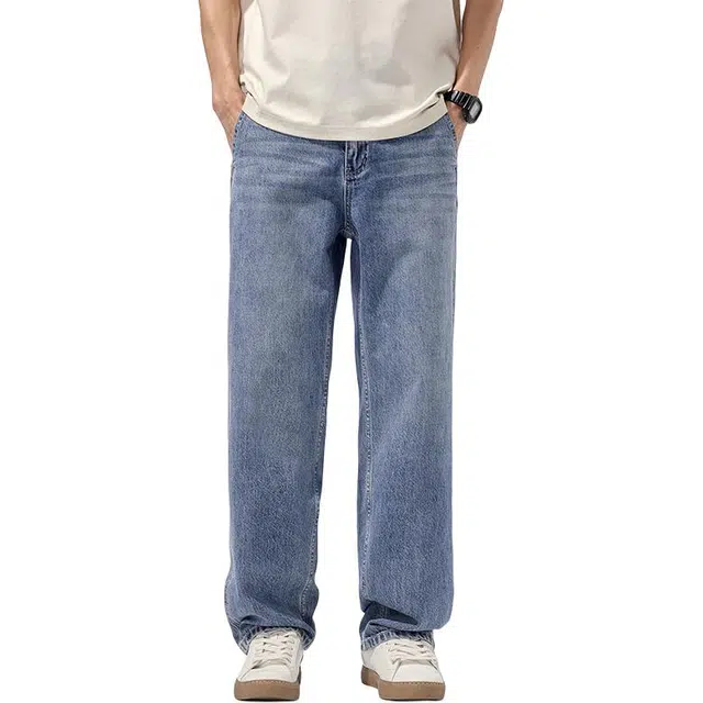 帝狼牛 美式街头风纯色基础款直筒宽松休闲牛仔裤 男女同款