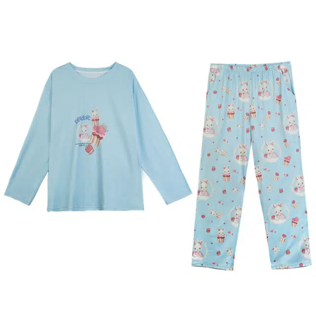 多拉美 牛奶丝卡通风满印长裤家居服春秋可爱休闲舒适长袖睡衣套装 女款