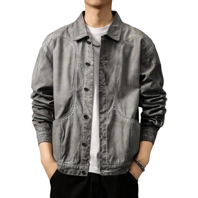 贵色 秋季 日系潮流百搭阿美咔叽风重磅脏染复古外套男士潮牌高街痞帅拼接口袋设计日常穿搭休闲翻领工装上衣夹克 宽松型 男女同款