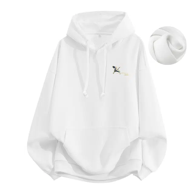 棉致 仙鹤简约基础无性别主义美式街头重磅加绒弹力柔软舒适抗皱挺括休闲透气套头连帽卫衣 男女同款