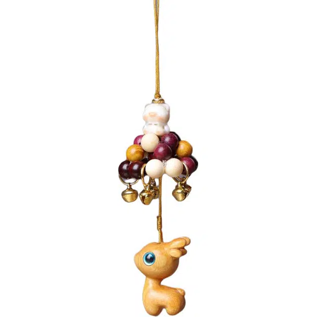 得笙陌 萌鹿风铃挂饰品包包挂文艺可爱转运 黄金檀 挂件 男女同款情侣款