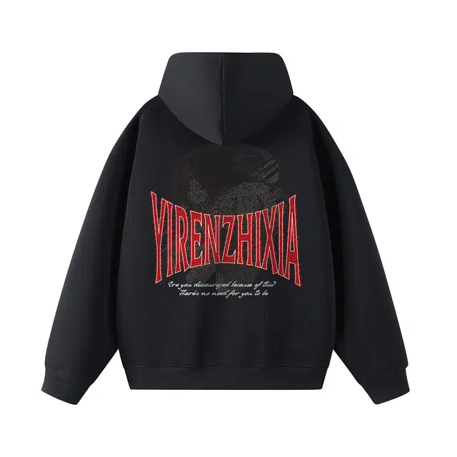 一人之下 官方漫画冯宝宝幻影图案艺术字母印花设计宽松舒适潮流百搭休闲时尚落肩长袖日常通勤连帽卫衣 男女同款