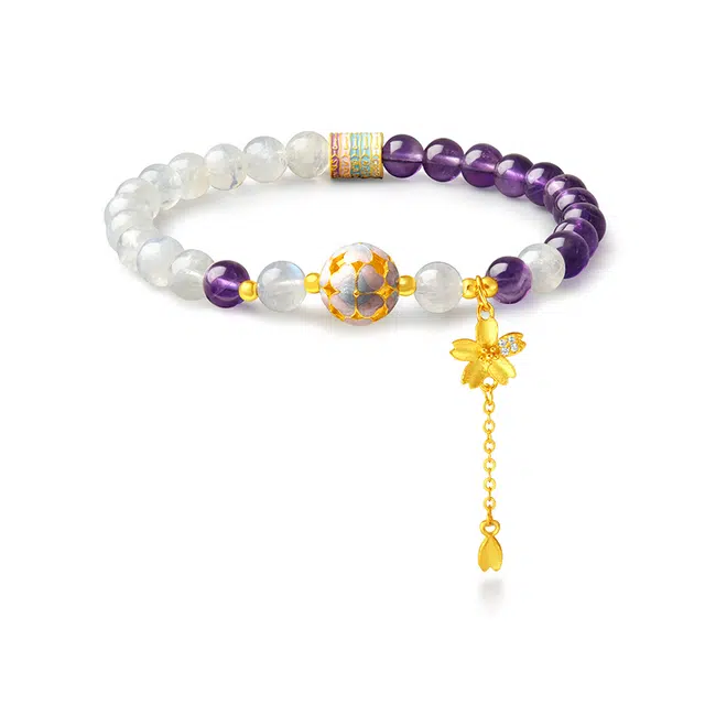 子婳 紫气东来前程似锦招财转运手链神流苏樱花绣球花浪漫轻奢简约国风气质百搭串珠#好运 多色水晶 手串 女款