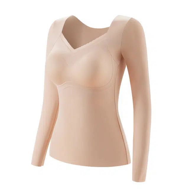 草本初色 锁温无痕修身打底收腰高弹薄暖免穿文胸秋衣长袖贴身通勤内搭外穿秋冬保暖上衣 女款