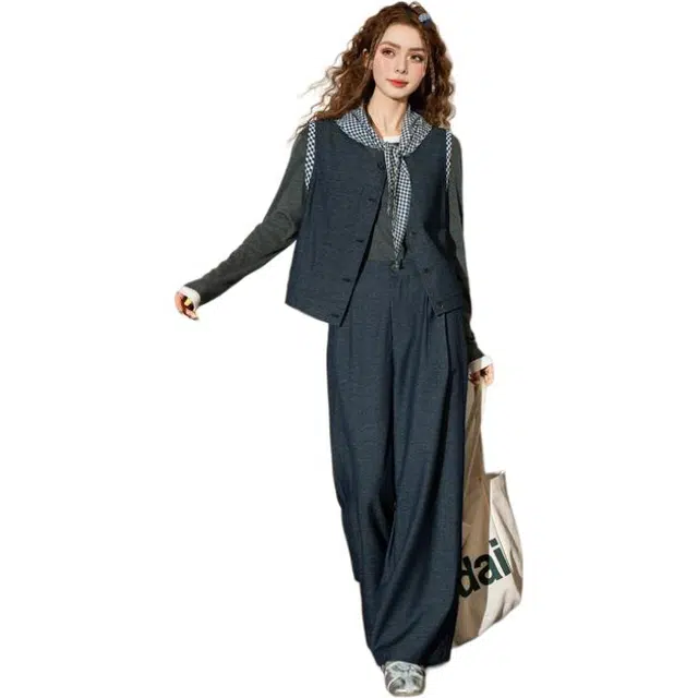 法文箱子 复古高级感牛仔休闲套装 女款