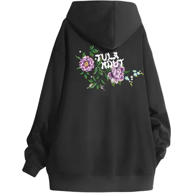 图兰朵 美式复古高街百搭花卉字母宽松休闲舒适连帽衫学院运动风时尚重磅潮流卫衣 男女同款