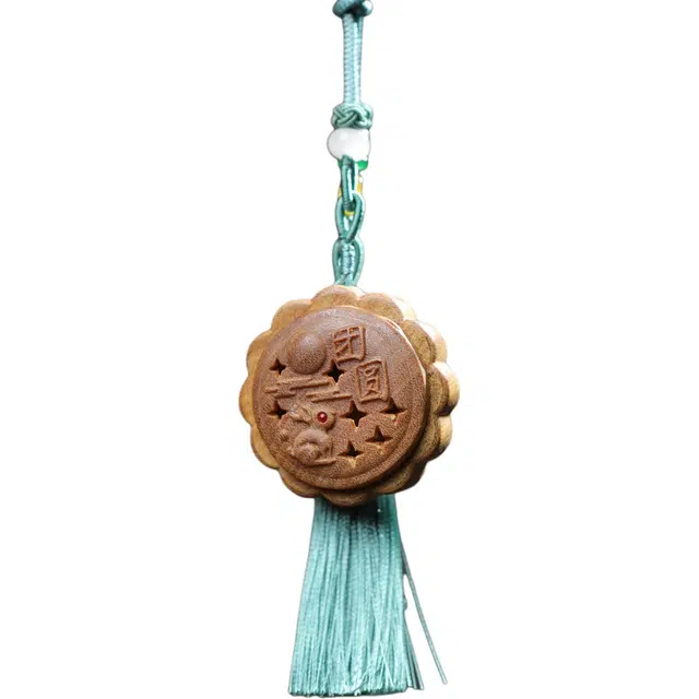 得笙陌 团圆挂饰花好月圆氛围装饰木雕饰品 绿檀 挂件 男女同款情侣款