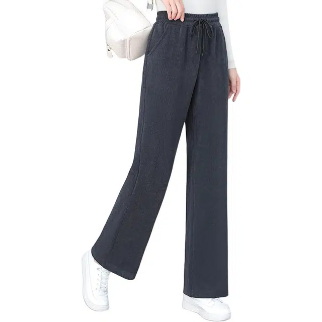 缪斯的诱惑 美式复古基础款美拉德灯芯绒高街时尚潮流纯色雪尼尔直筒裤高腰垂感显瘦松紧舒适阔腿裤显高轻便亲肤透气百搭简约运动休闲裤 女款