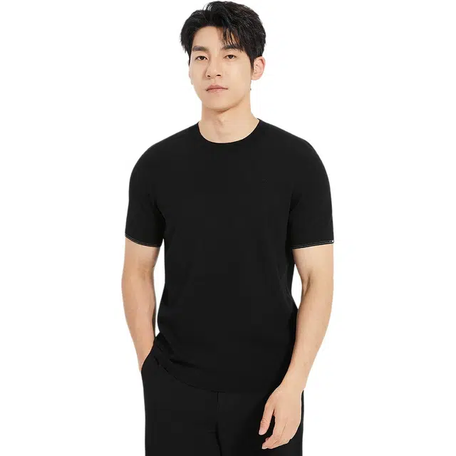 利郎 都市休闲保暖绵羊毛短袖打底衫圆领纯色简约毛衣 男款